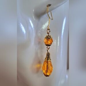 Handmade Crystal Dangle Earrings in Goldtone